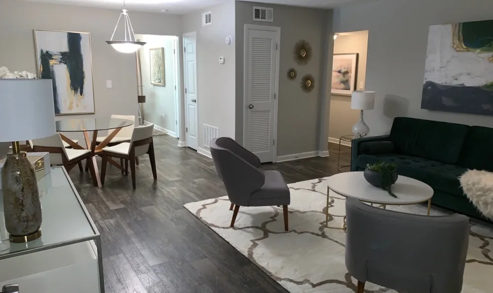 modern living room at Elite at 285 apartment community near Williamsburg Park